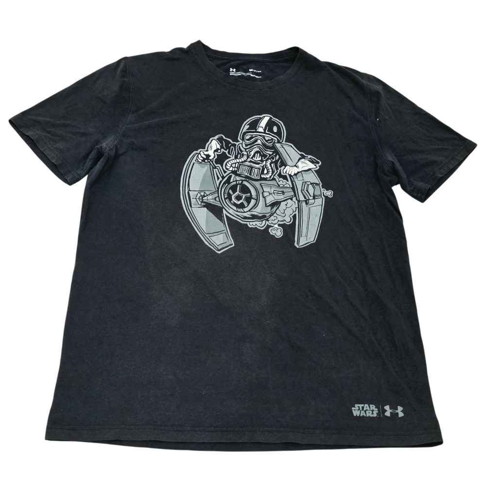 Under Armour Star Wars TIE Fighter Pilot Shirt Mens Small Black HeatGear Graphic
